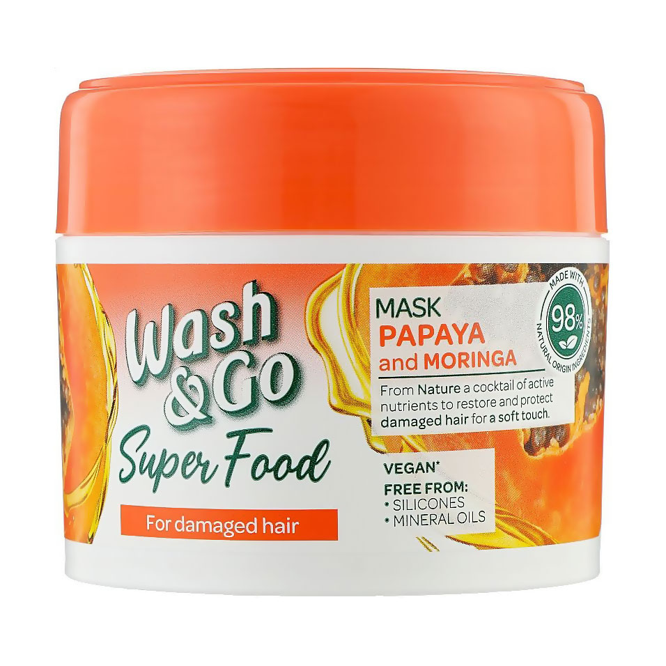

Маска Wash&Go Super Food Mask для пошкодженого волосся, з папайя та морінга, 300 мл