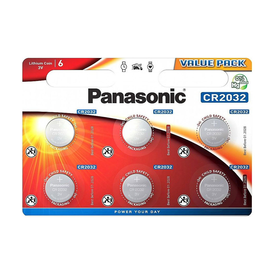 

Батарейка Panasonic CR-2032 Lithium, 3V, 6 шт