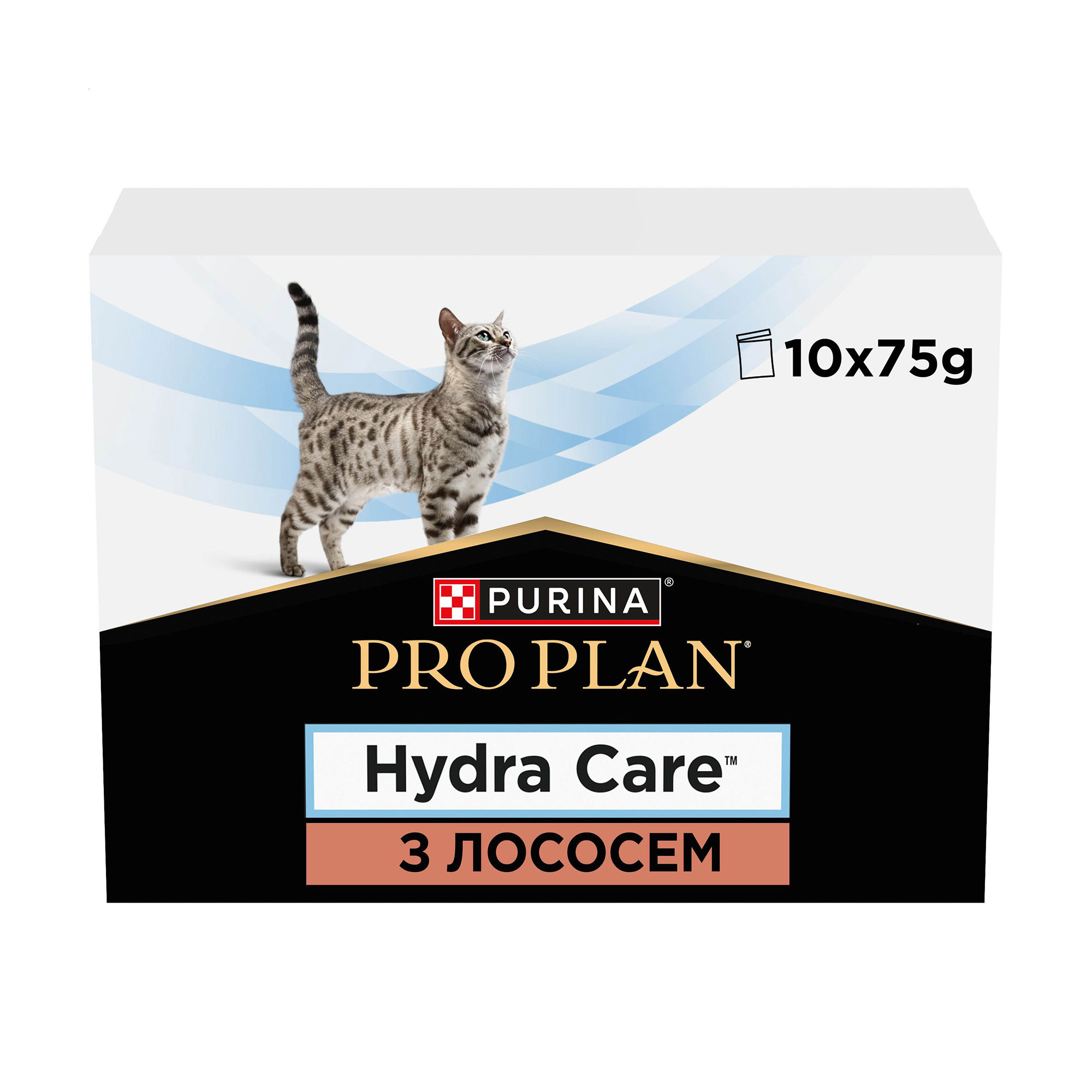 

Вологий додатковий корм для дорослих кішок Pro Plan Hydra Care для збільшення споживання рідини, з лососем, 10*75 г