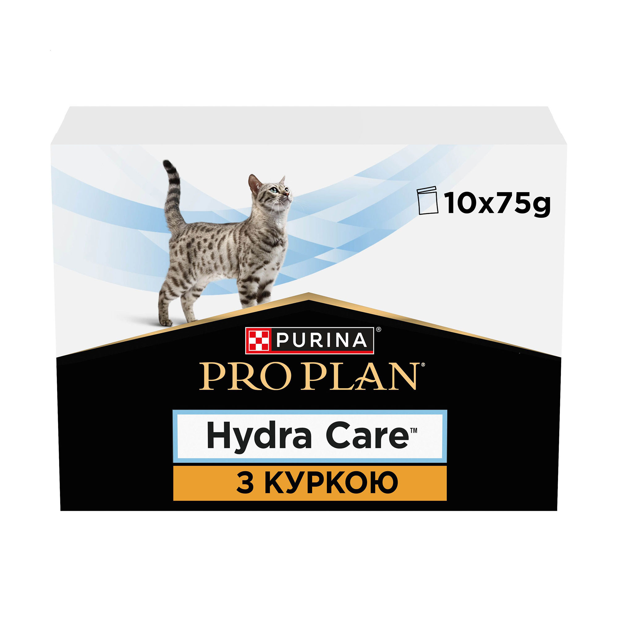 

Вологий додатковий корм для дорослих кішок Pro Plan Hydra Care для збільшення споживання рідини, з куркою, 10*75 г