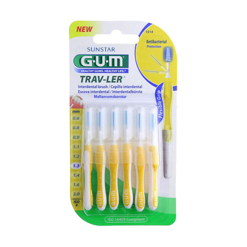 

Набір міжзубних щіток GUM Trav-Ler 1.3 мм, жовті, 6 шт