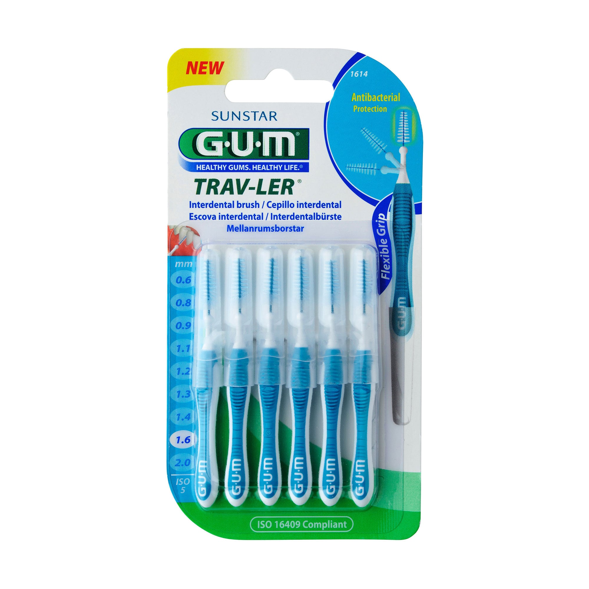 

Набір міжзубних щіток GUM Trav-Ler 1.6 мм, блакитні, 6 шт