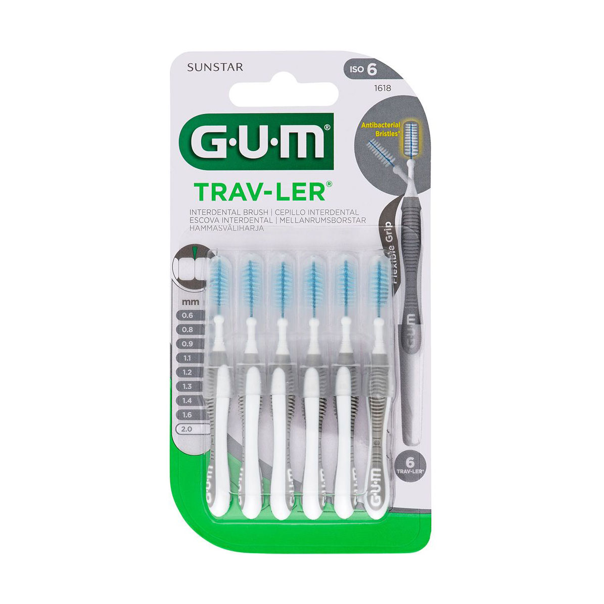 

Набір міжзубних щіток GUM Trav-Ler 2.0 мм, білі, 6 шт