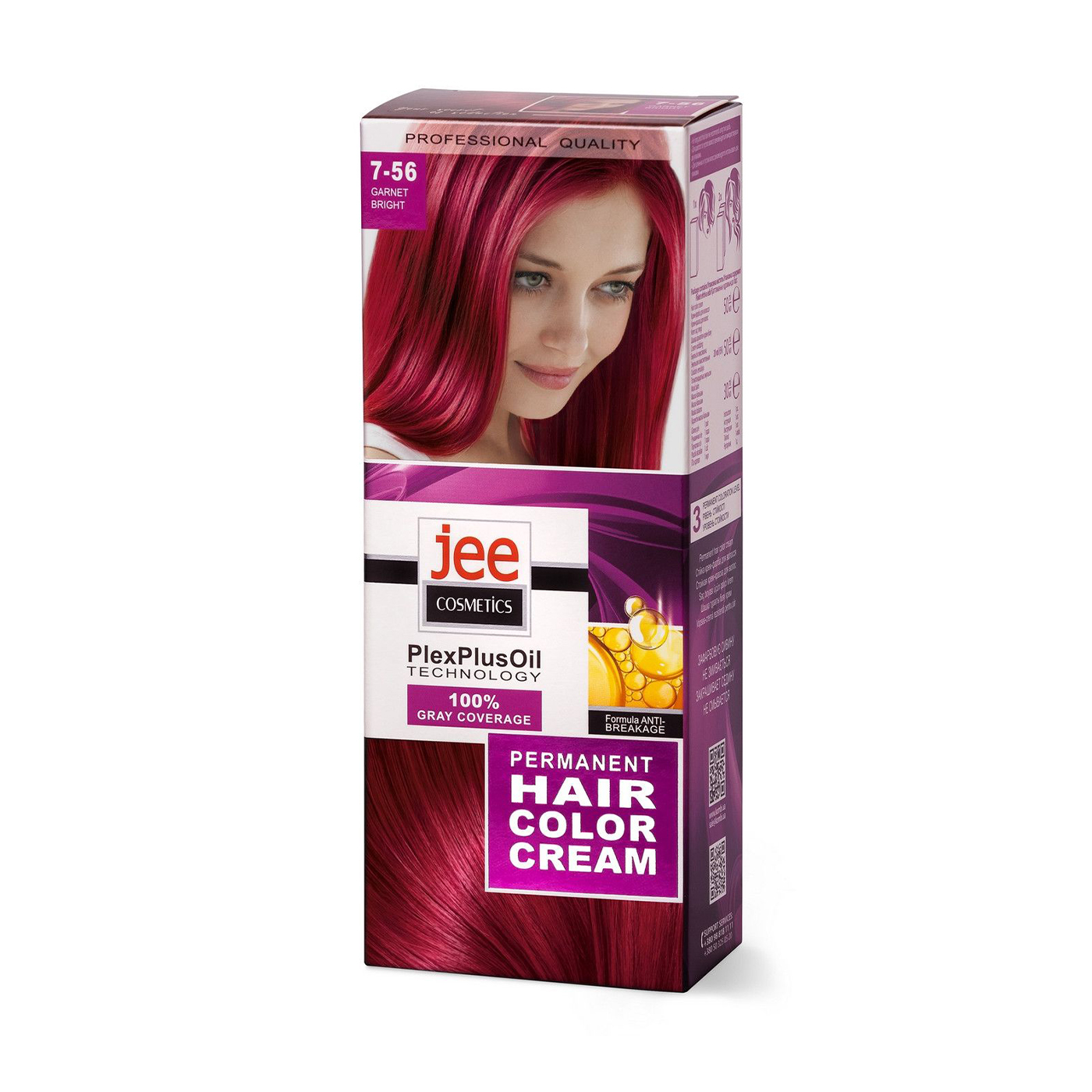 

Уцінка! Стійка крем-фарба для волосся Jee Cosmetics Permanent Hair Color Cream 7-56 Яскравий гранат, 115 мл