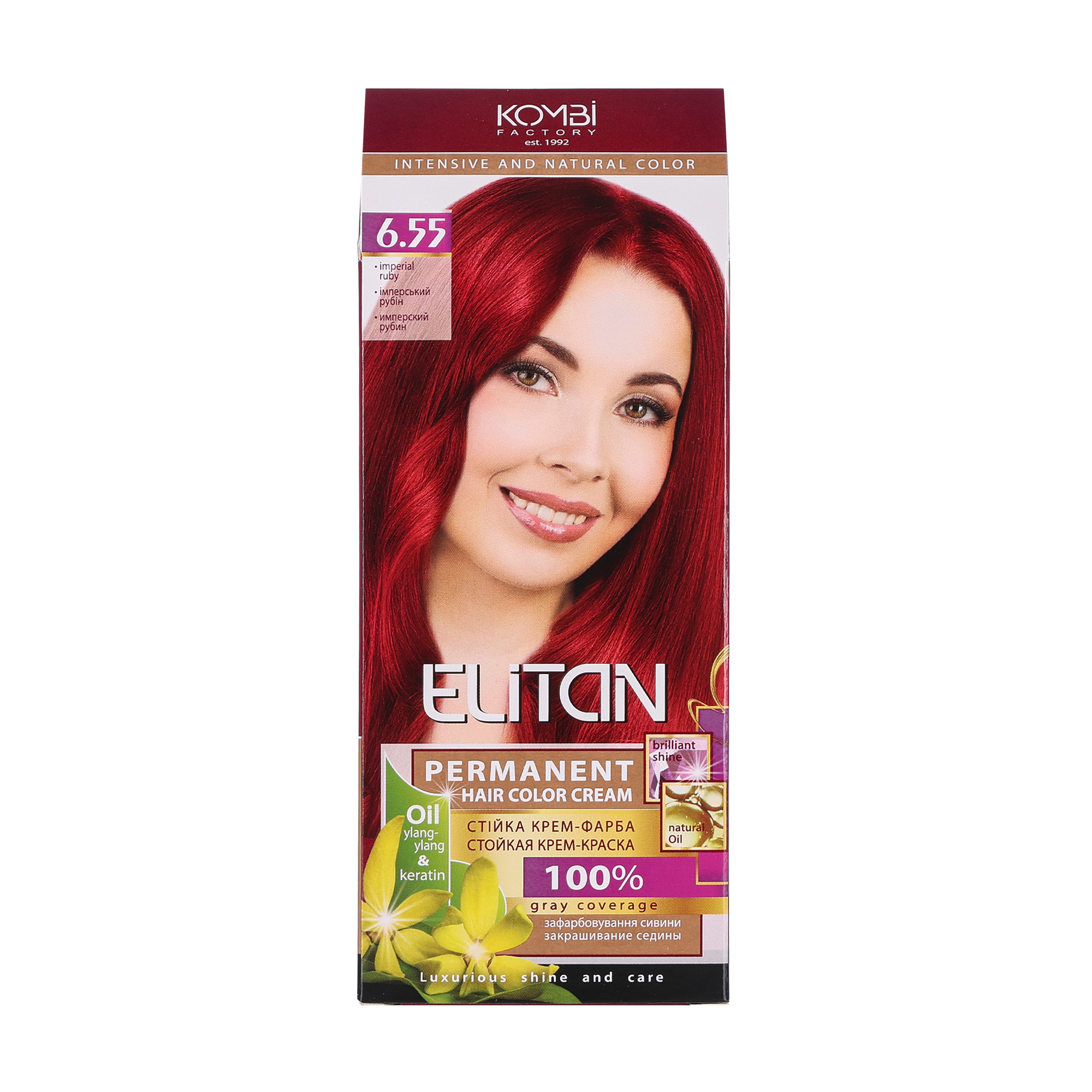 

Стійка крем-фарба для волосся Elitan Permanent Hair Color Cream 6.55 Імперський рубін, 115 мл