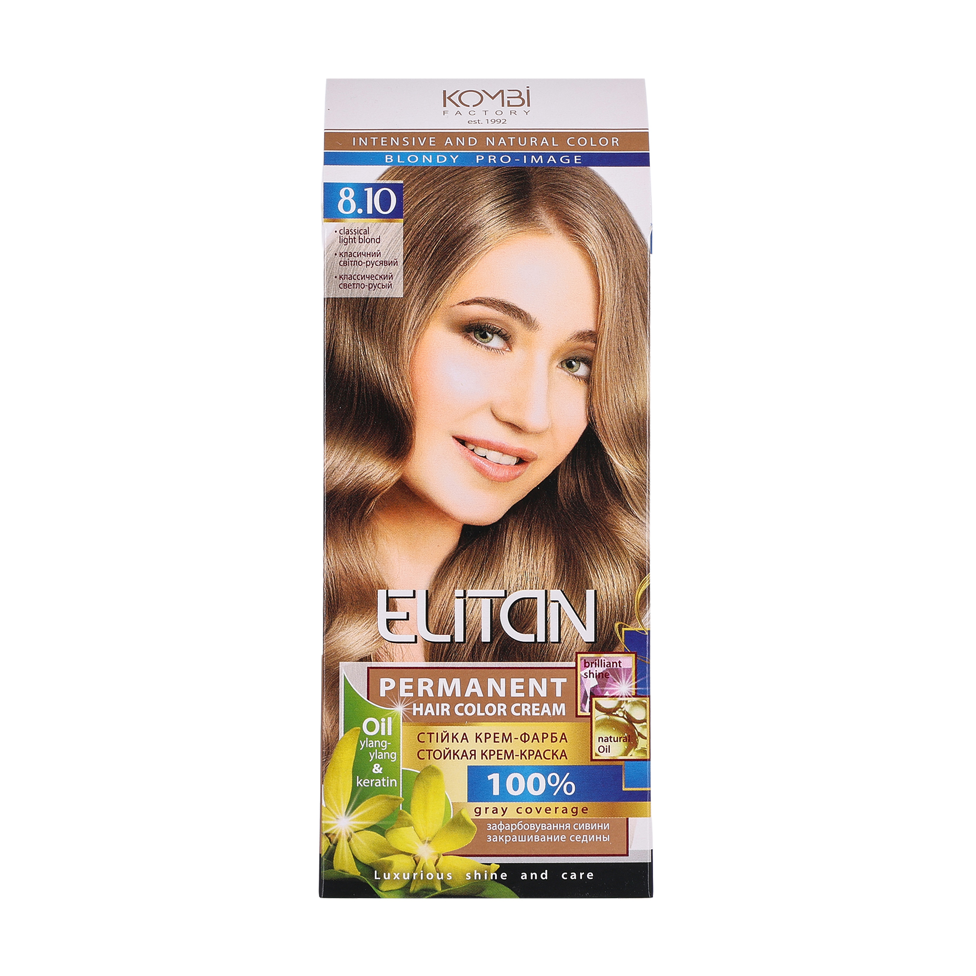 

Уцінка! Стійка крем-фарба для волосся Elitan Permanent Hair Color Cream 8.10 Класичний світло-русявий, 115 мл