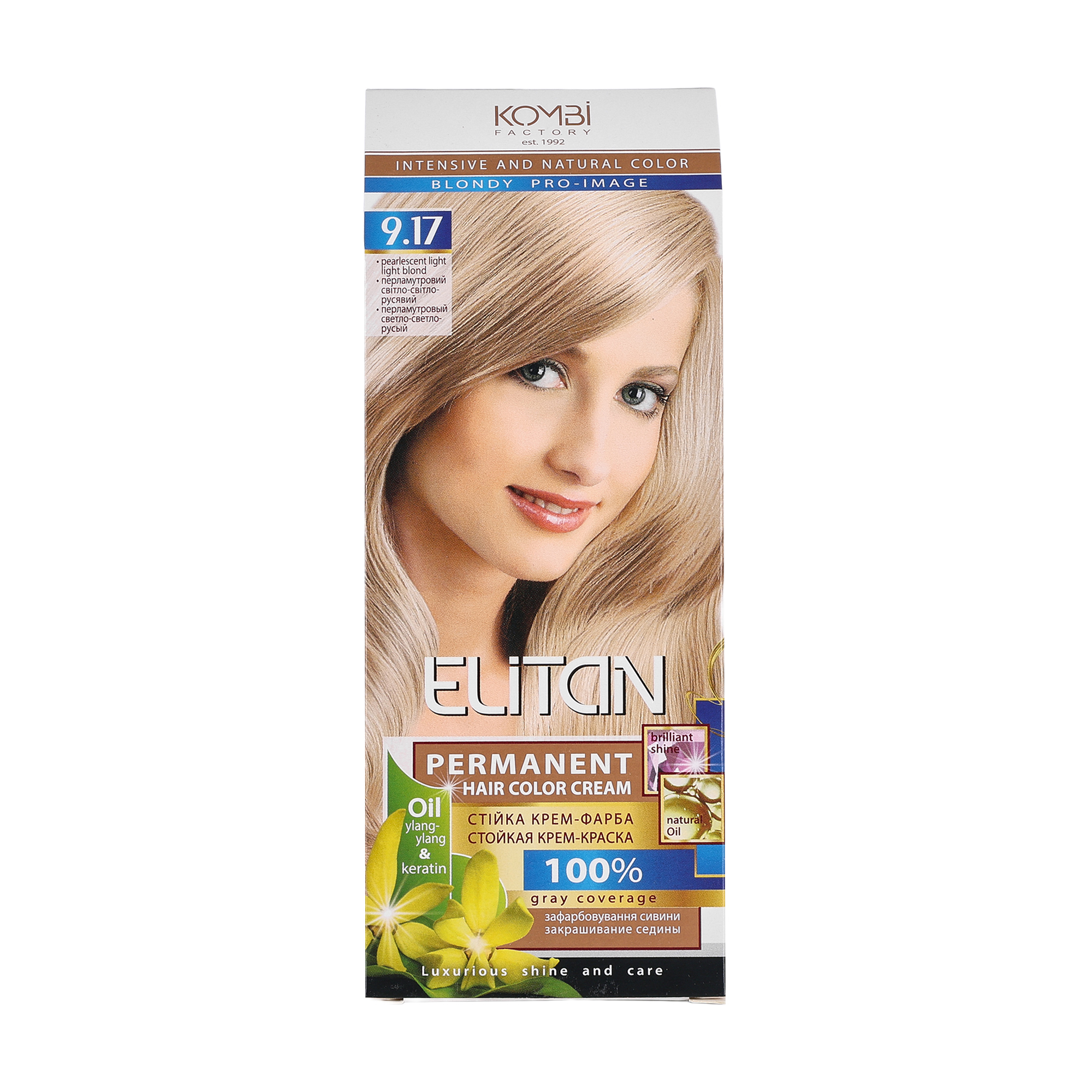 

Стійка крем-фарба для волосся Elitan Permanent Hair Color Cream 9.17 Перламутровий світло-світло русявий, 115 мл