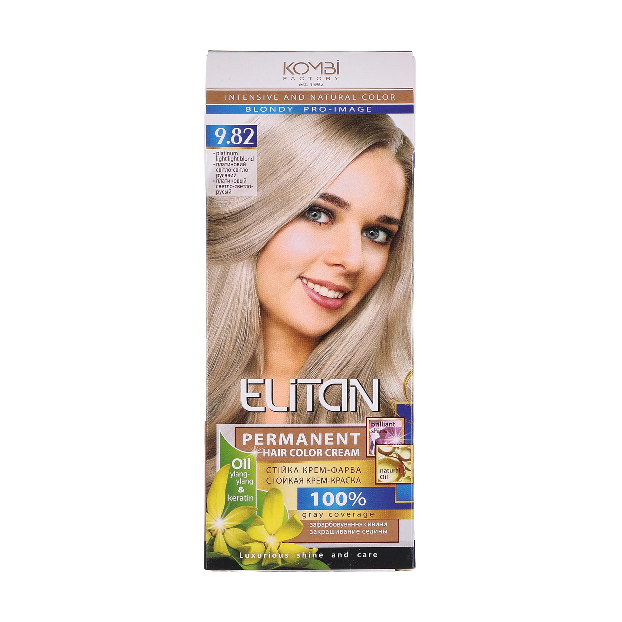 

Стійка крем-фарба для волосся Elitan Permanent Hair Color Cream 9.82 Платиновий світло-світло русявий, 115 мл