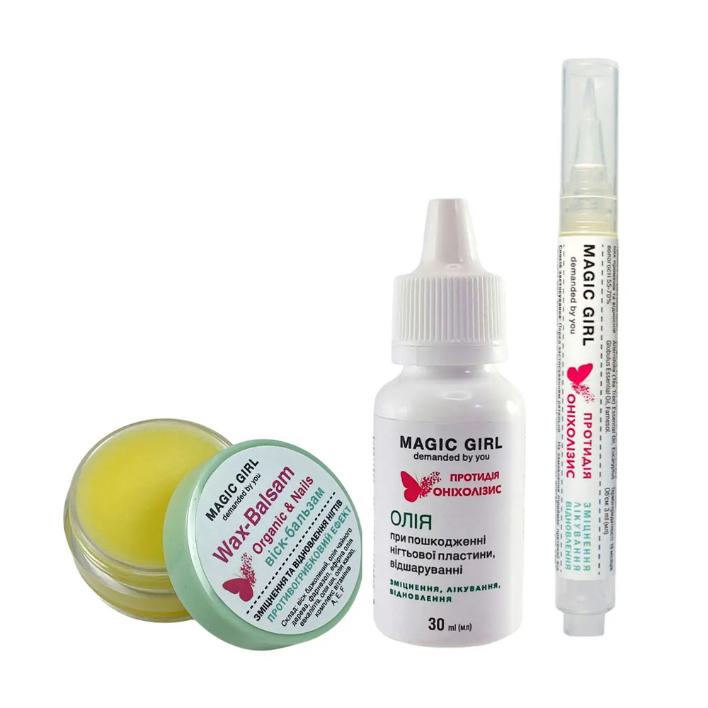 

Уцінка! Набір для нігтів та кутикули Magic Girl Комплекс проти оніхолізису (олія, 30 мл + віск-бальзам, 10 мл + олівець, 3 мл)