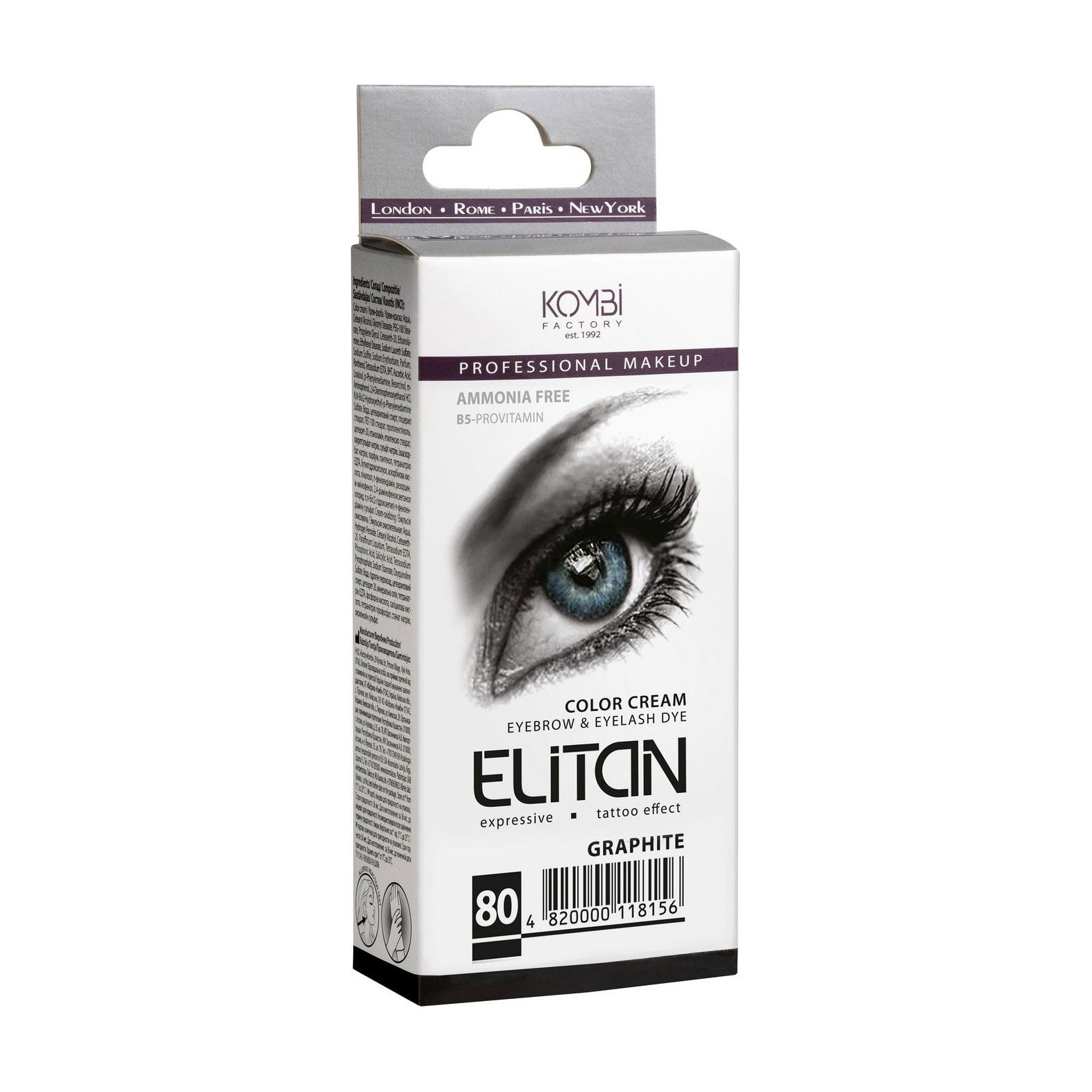 

Крем-фарба для брів та вій Elitan Color Cream Eyebrow & Eyelash Dye 80 Графіт, 30 мл