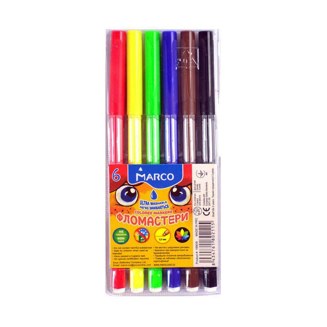 

Набір водяних фломастерів Marco Ultra Washable, 6 кольорів (1690/6)