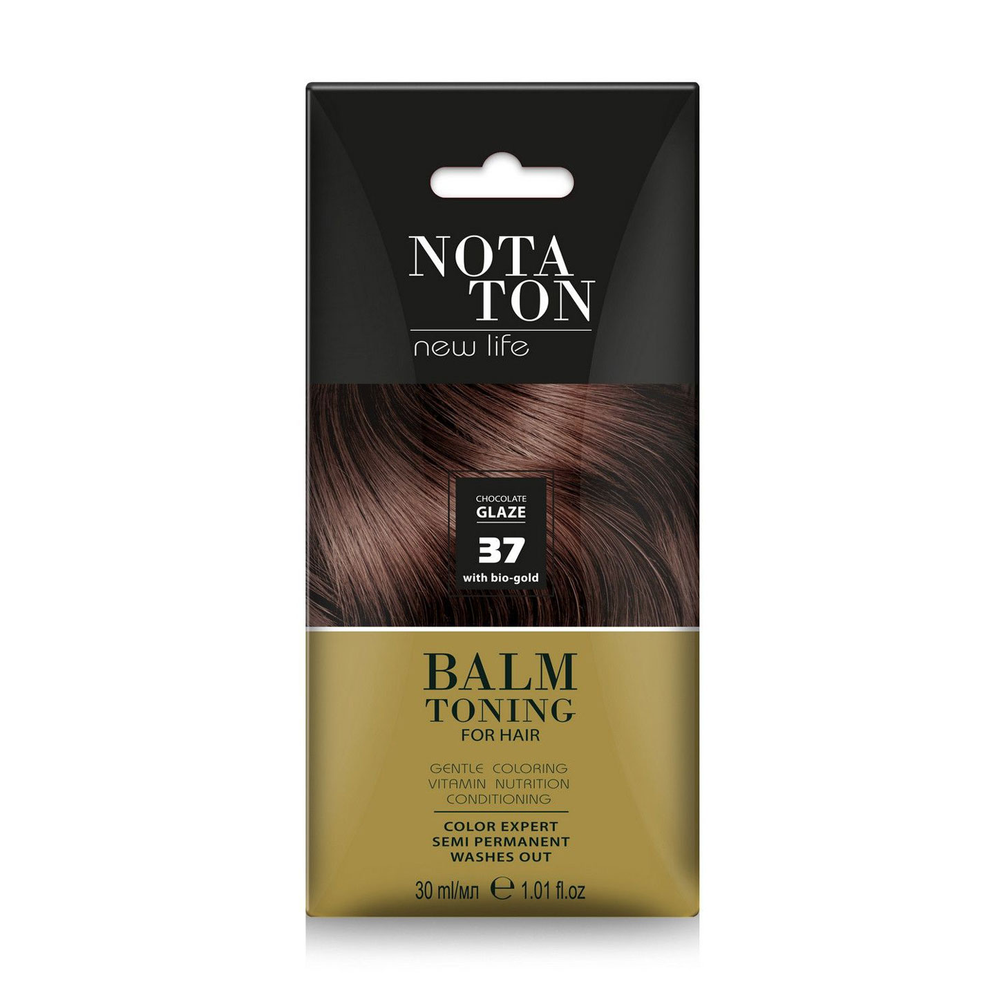 

Тонувальний бальзам для волосся Notaton New Life Balm Toning з біо-золотом, 37 Шоколадна глазур, 30 мл