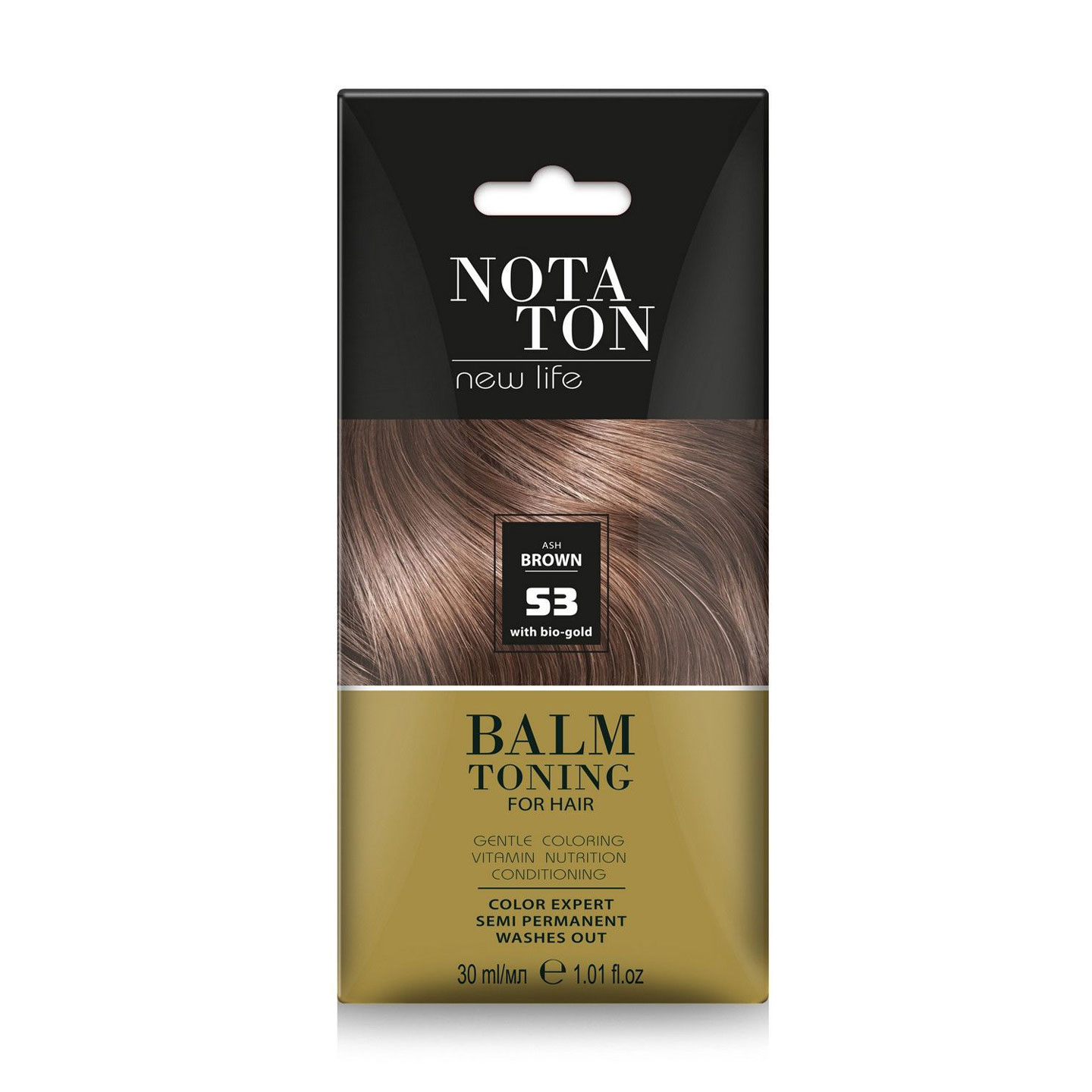 

Тонувальний бальзам для волосся Notaton New Life Balm Toning з біо-золотом, 53 Коричнево-попелястий, 30 мл