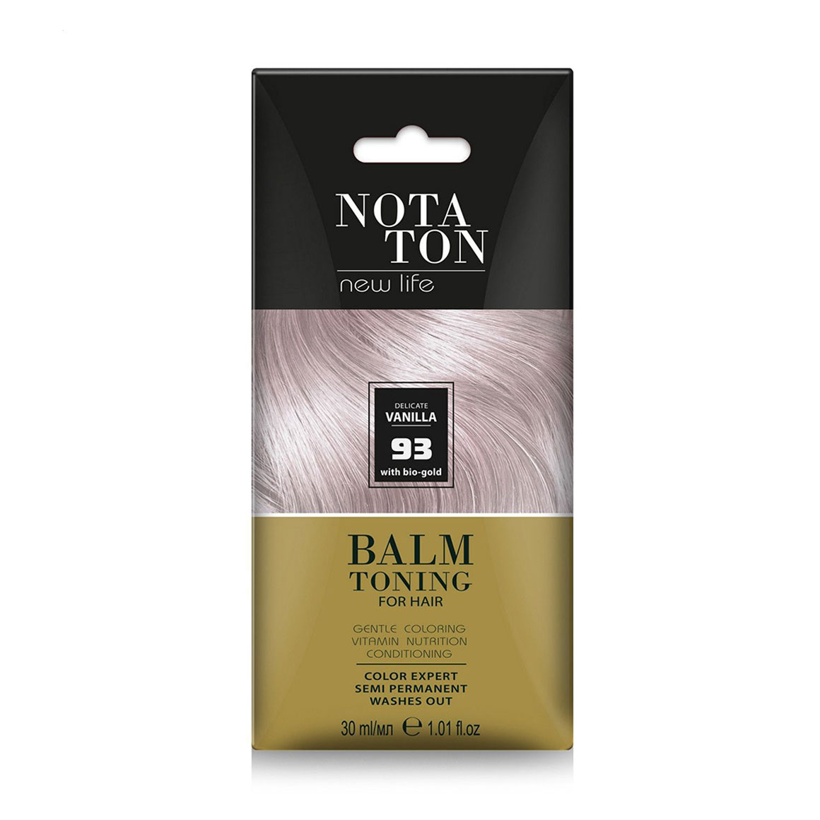 

Тонувальний бальзам для волосся Notaton New Life Balm Toning з біо-золотом, 93 Ніжна ваніль, 30 мл