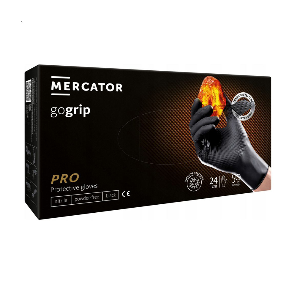 

Уцінка! Рукавички нітрилові універсальні Mercator GoGrip Pro неприпудрені, нестерильні, розмір XL, Black, 50 шт