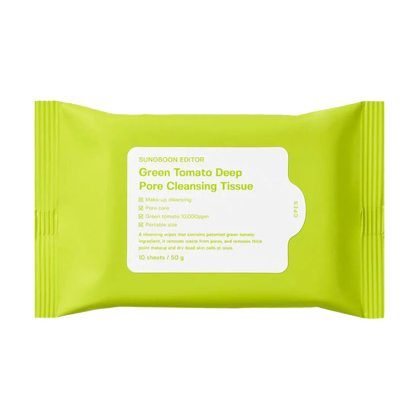 

Очищувальні серветки для обличчя Sungboon Editor Green Tomato Deep Pore Cleansing Tissue, 50 г, 10 шт