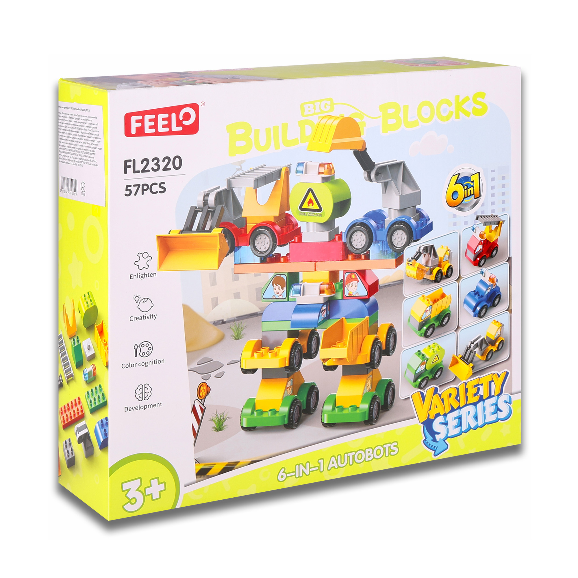 

Дитячий конструктор 6 в 1 FEELO TOYS Авторобот, 57 деталей, від 3 років (FL2320)