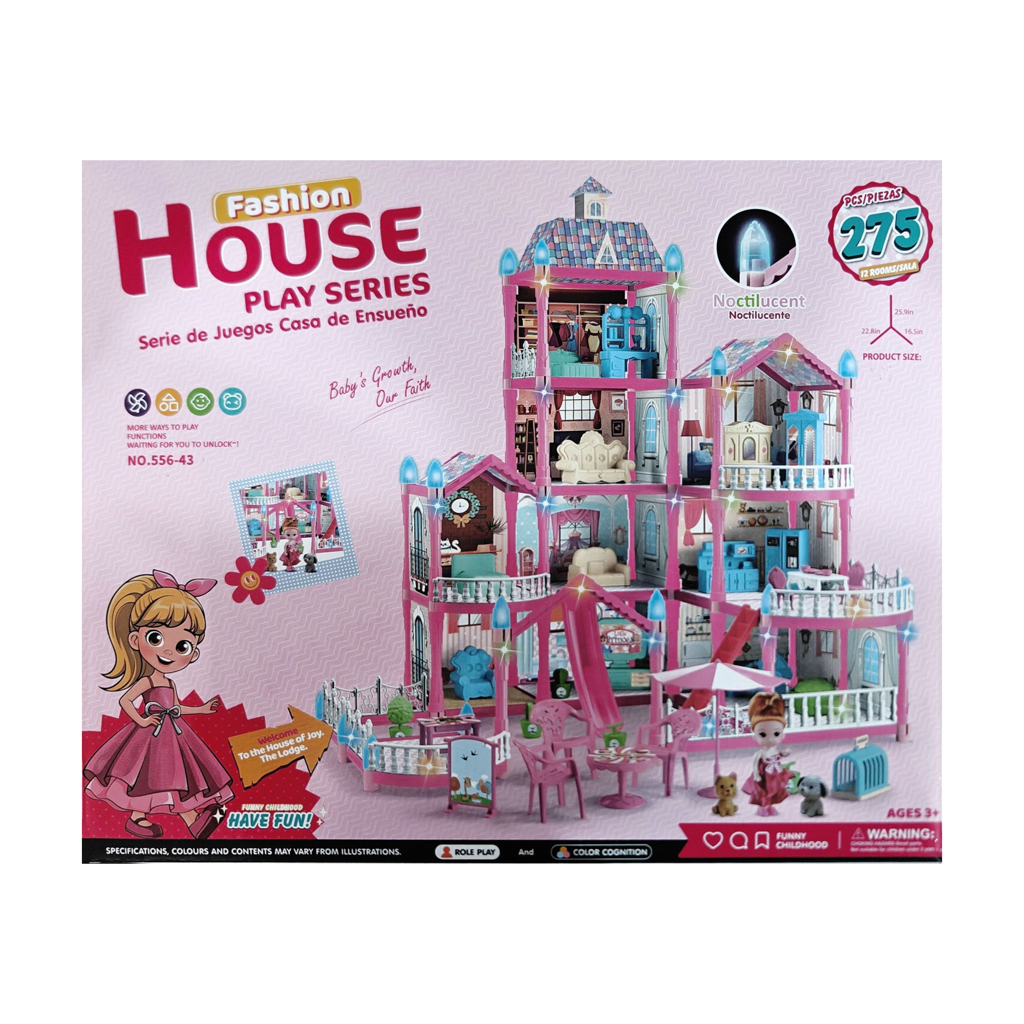 

Ляльковий будиночок 4-поверховий Babik зі світловими ефектами, рожевий, від 3 років (556-43)