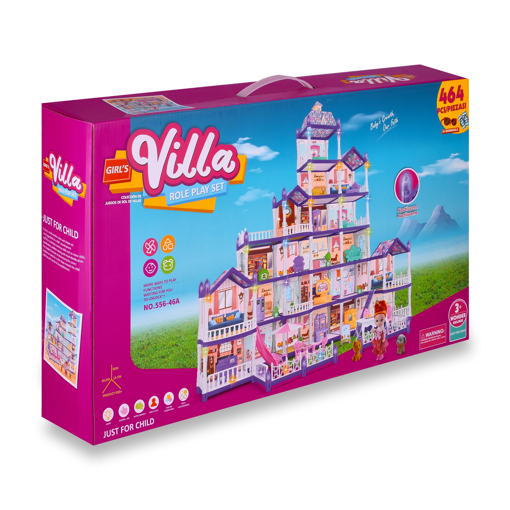 

Ляльковий будиночок 6-поверховий Babik з лялькою та аксесуарами, зі світловими ефектами, 464 деталі, фіолетовий, від 3 років (556-46A)