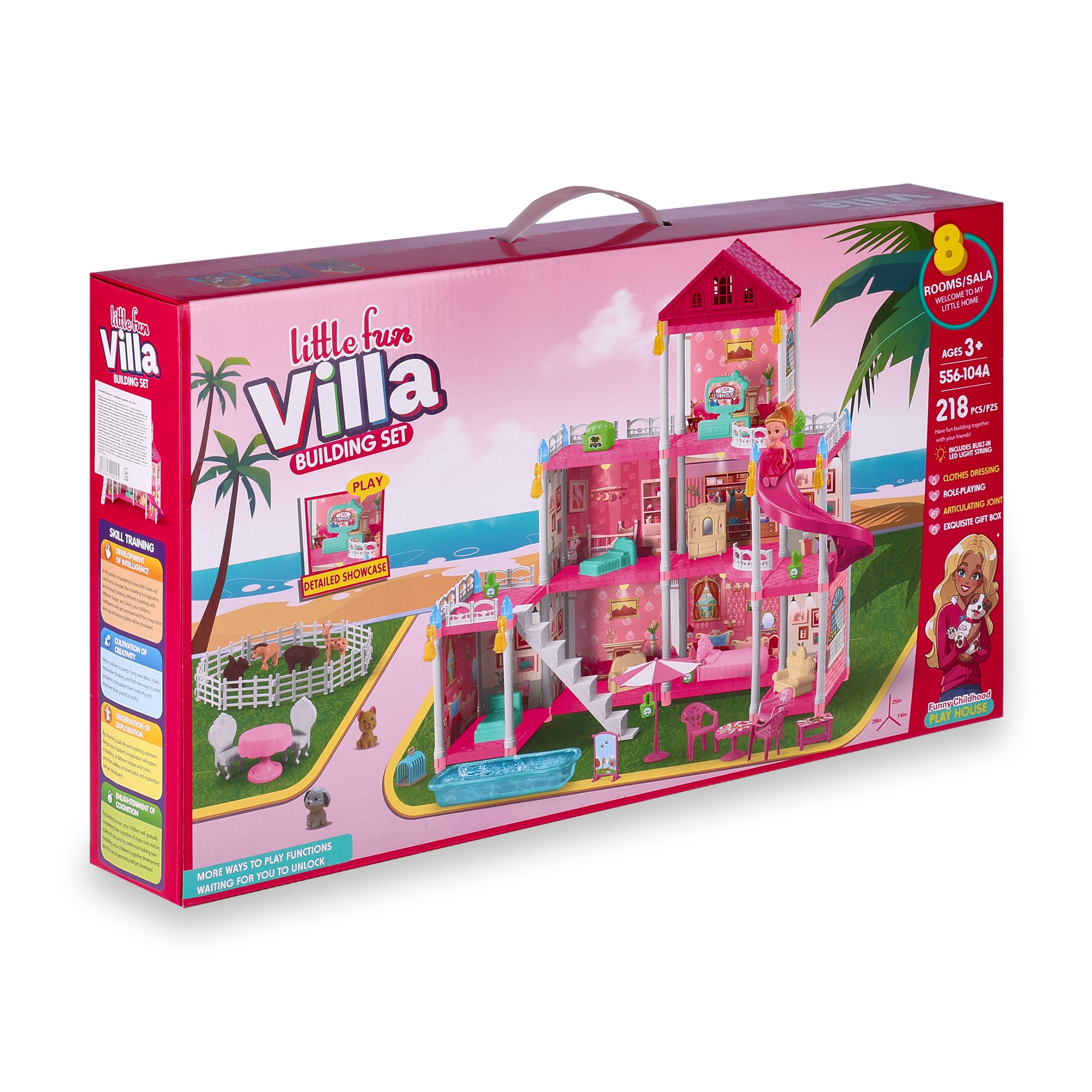 

Ляльковий будиночок 3-поверховий Babik рожевий, 218 деталей, від 3 років (556-104A)