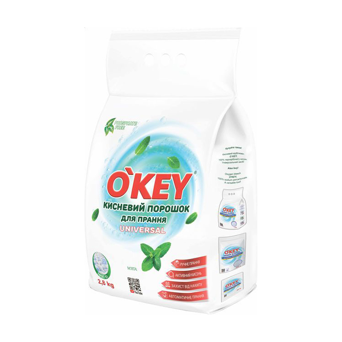 

Уцінка! Кисневий порошок для прання O'key Universal М'ята, 2.8 кг