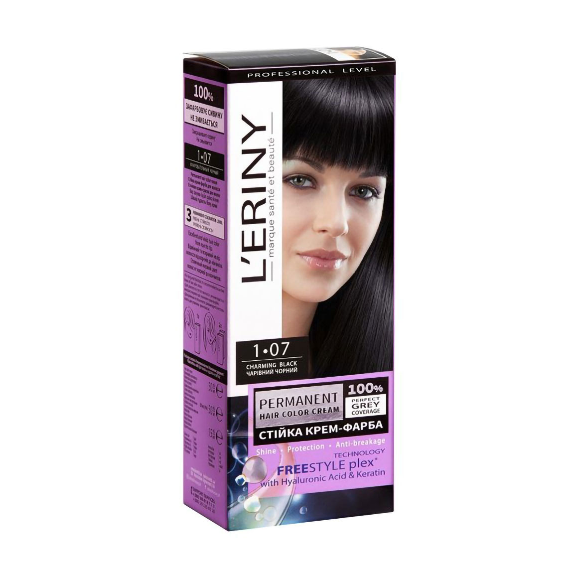 

Стійка крем-фарба для волосся L'ERINY Permanent Hair Color Cream 1.07 Чарівний чорний, 115 мл