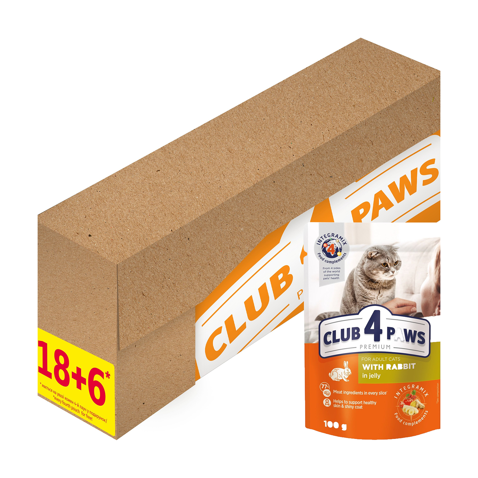

Вологий корм для дорослих кішок Club 4 Paws Premium Кролик в желе, 18+6*85 г