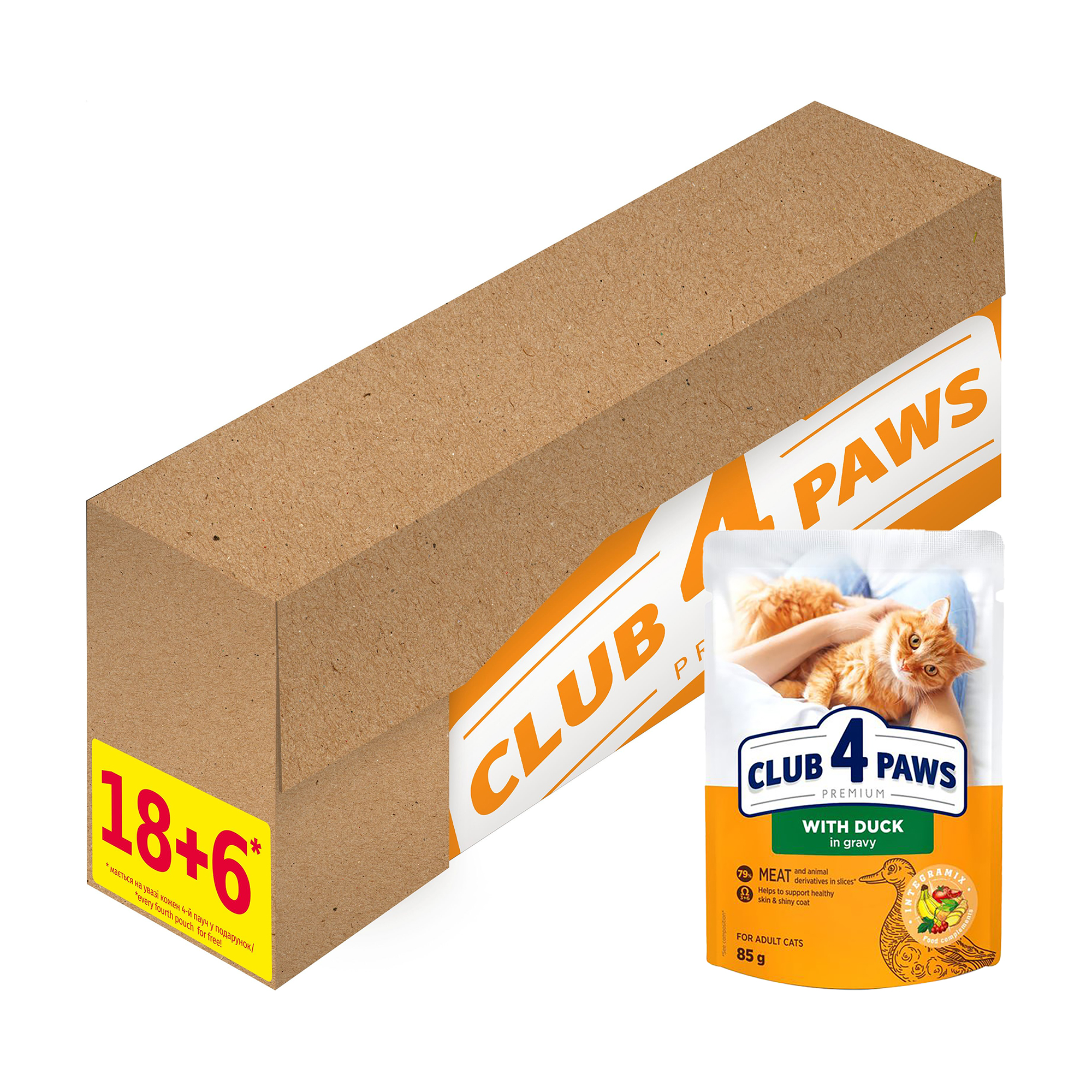 

Вологий корм для дорослих кішок Club 4 Paws Premium Качка в соусі, 18+6*85 г