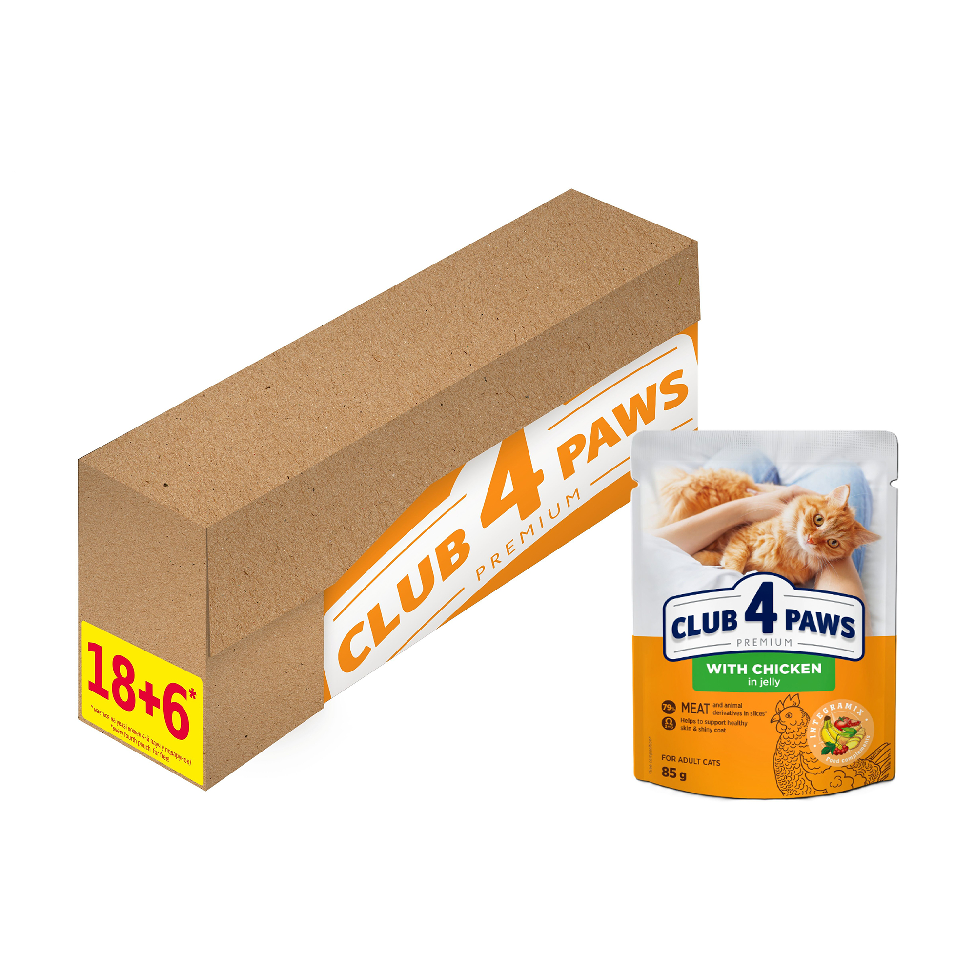 

Вологий корм для дорослих кішок Club 4 Paws Premium Курка в желе, 18+6*85 г