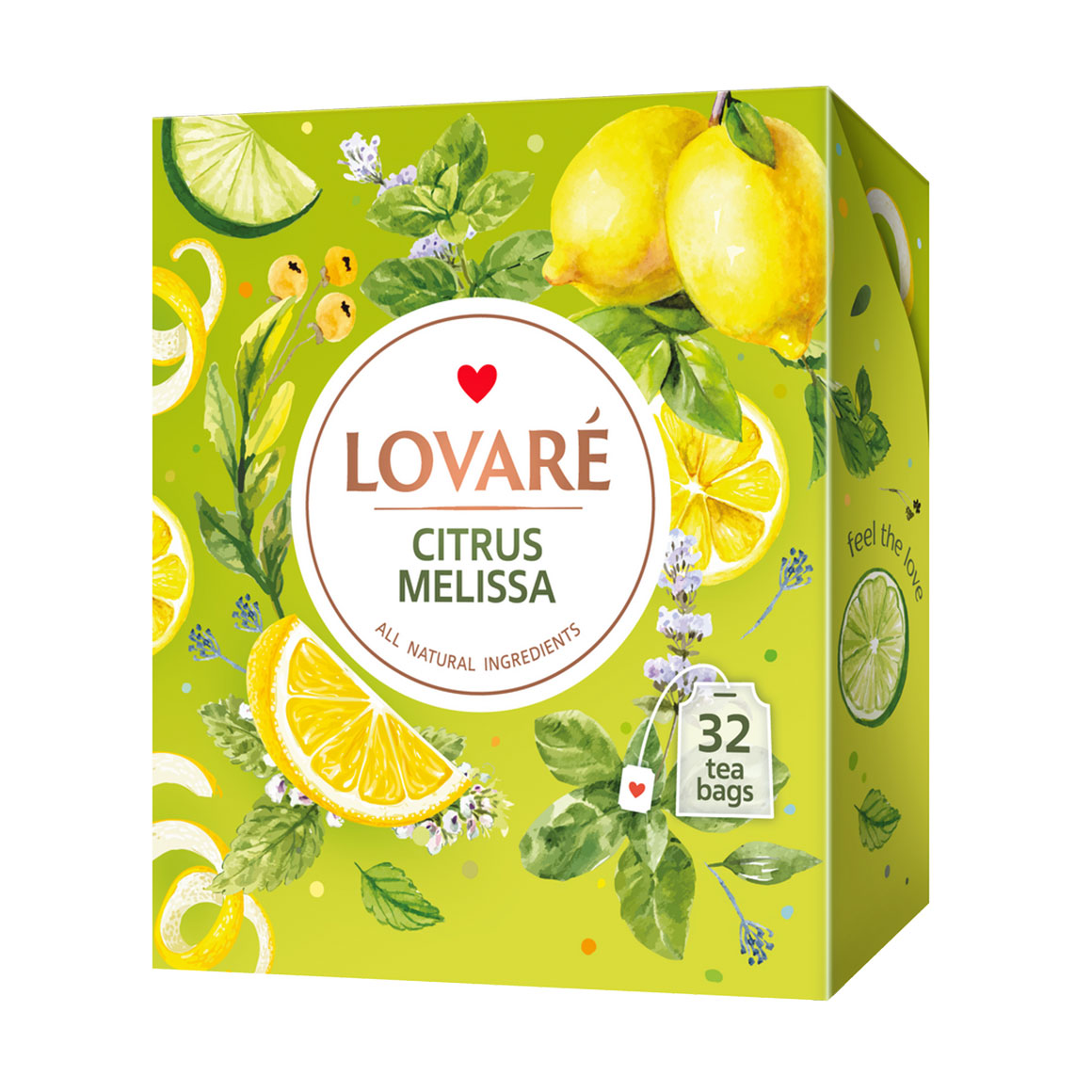 

Чорний та зелений чай Lovare Citrus Melissa в пакетиках, 32*1.5 г