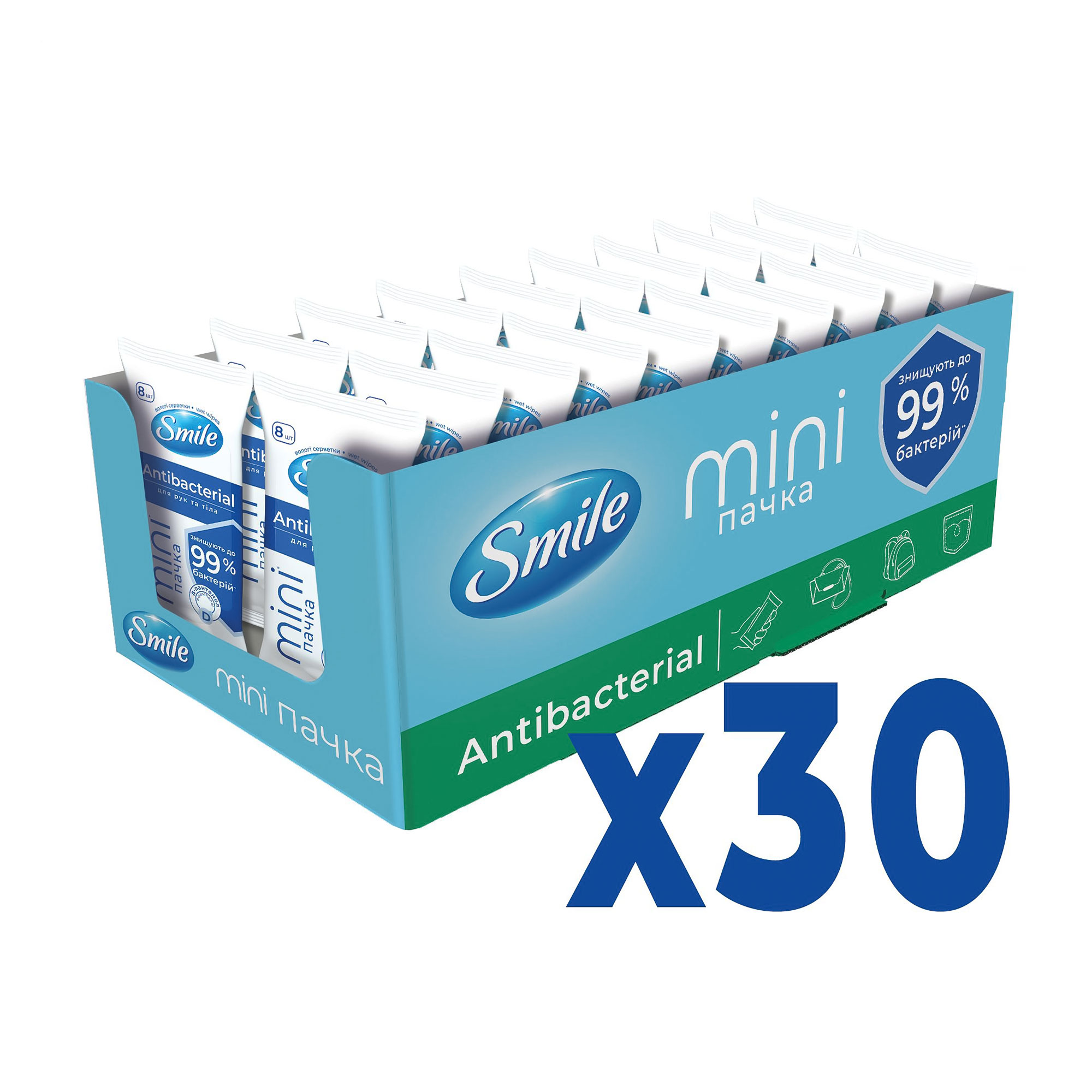 

Вологі серветки Smile Mini Antibacterial, 30*8 шт