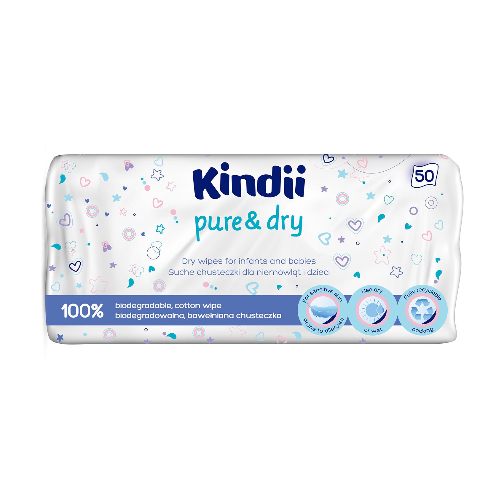 

Дитячі серветки Kindii Pure & Dry Dry Wipes, 50 шт