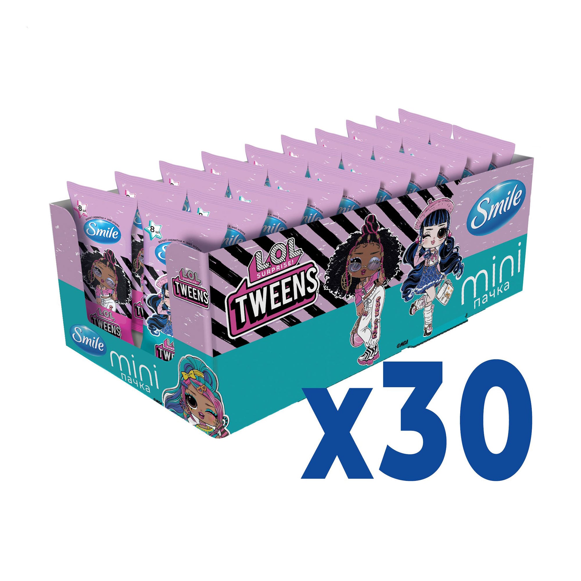 

Вологі серветки Smile Mini L.O.L Surpise! Tweens, 30*8 шт