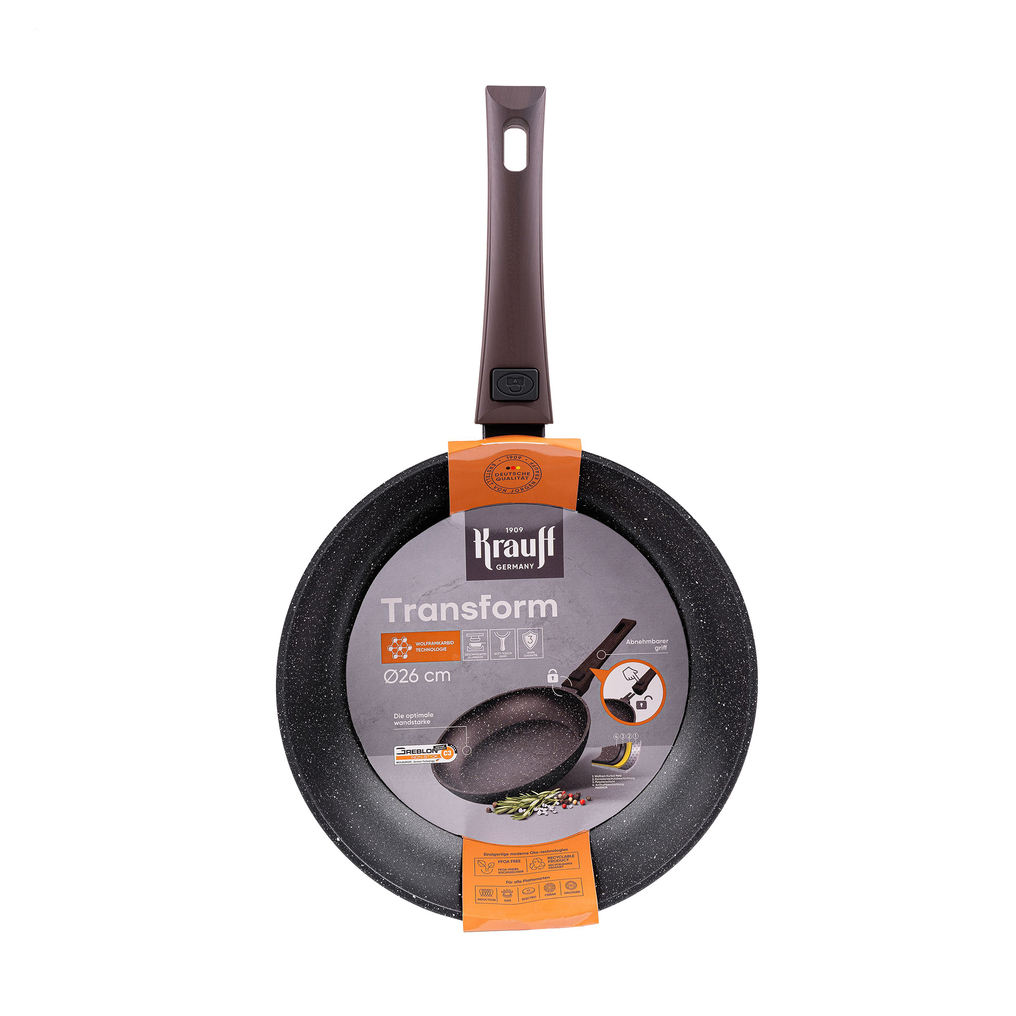 

Сковорода Krauff Transform без кришки, з антипригарним покриттям, зі з'ємною ручкою, діаметр 26 см (25-305-086)