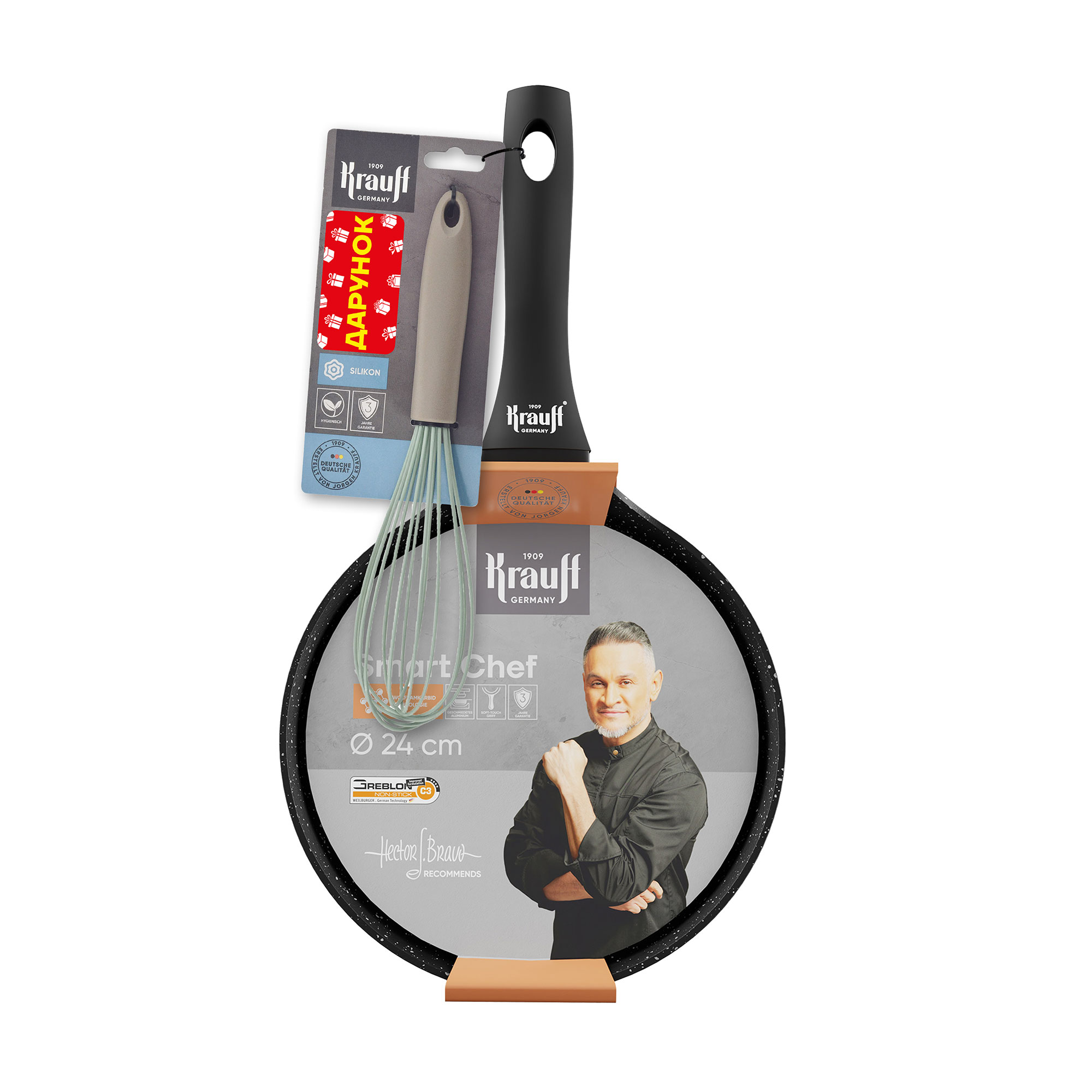 

Набір посуду Krauff Smart Сhef (сковорода для млинців, 24 см + вінчик, 1 шт) (25-45-191)