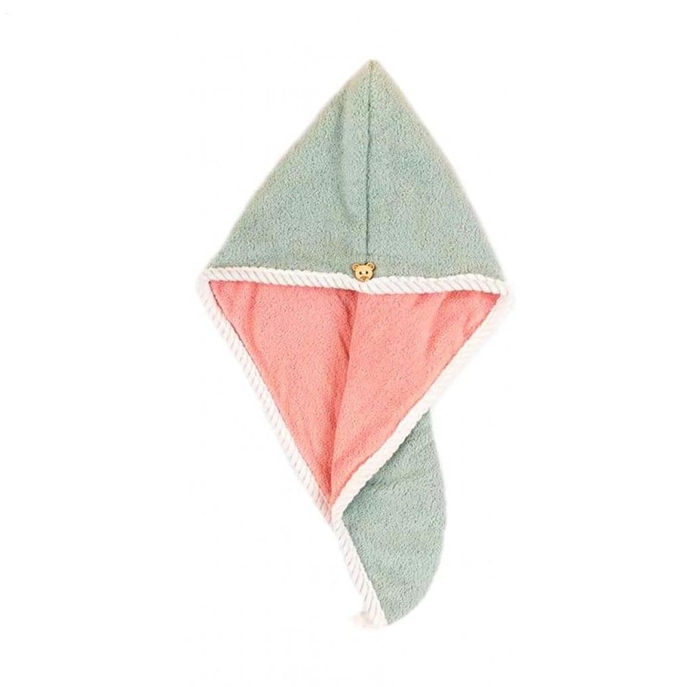 

Рушник-тюрбан для сушіння волосся Cosmo Shop двосторонній, 59*24 см, зелено-рожевий, 1 шт (CS11047GR)