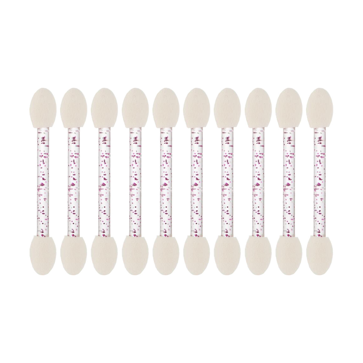 

Набір аплікаторів для тіней Cosmo Shop двосторонній, 6 см, білий, ручка прозора з фіолетовими блискітками, 10 шт (CS09F)