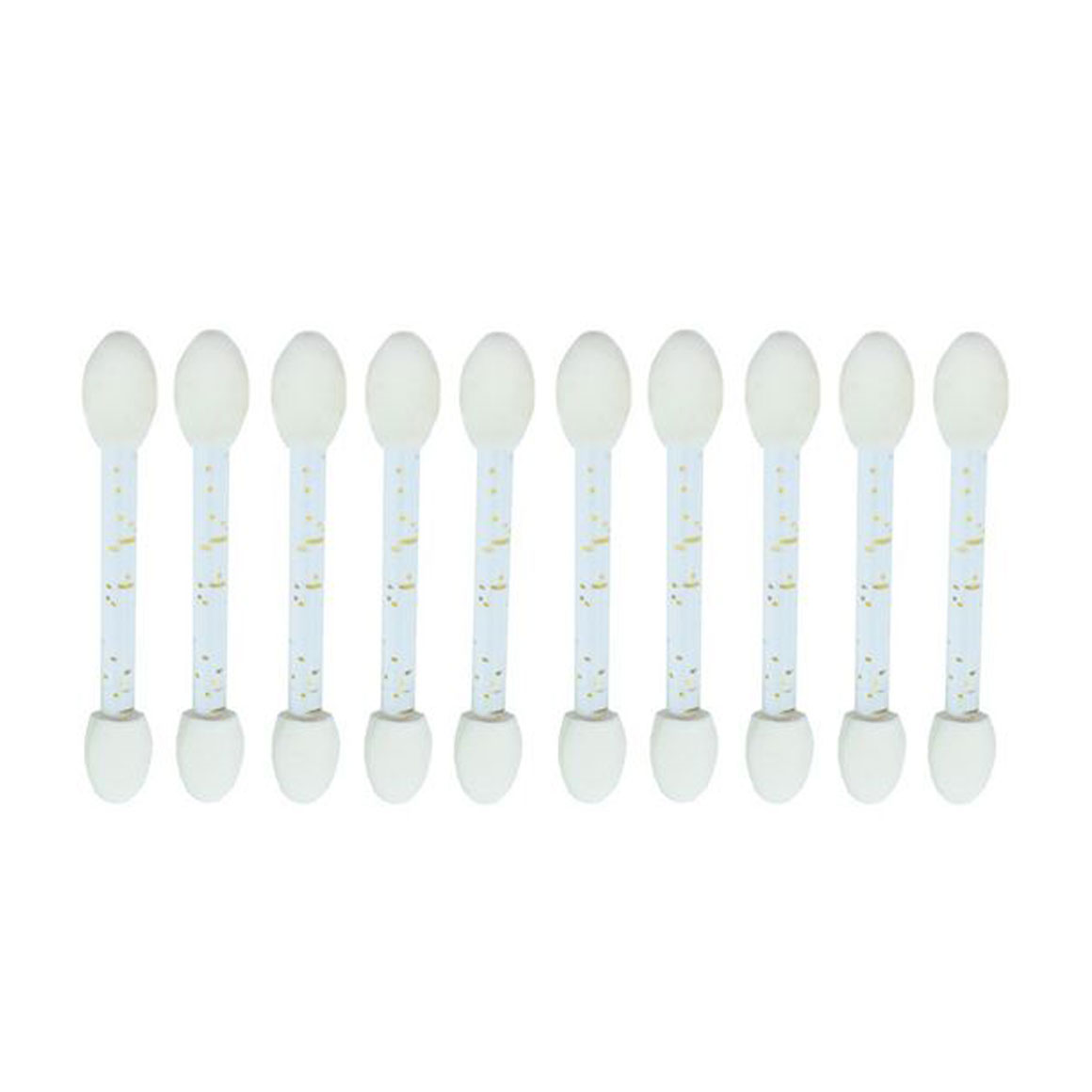 

Набір аплікаторів для тіней Cosmo Shop двосторонній, 6 см, білий, ручка прозора з золотими блискітками, 10 шт (CS09G)