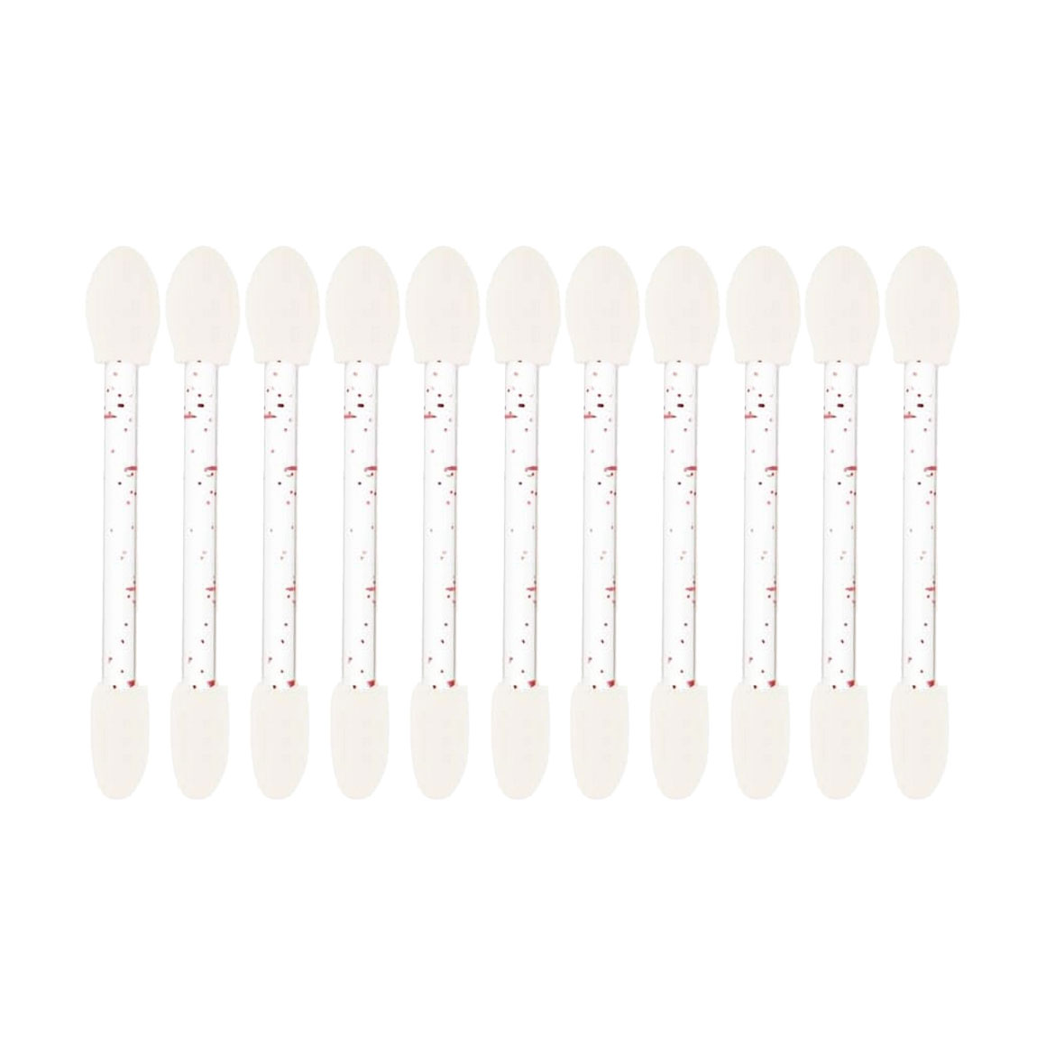 

Набір аплікаторів для тіней Cosmo Shop двосторонній, 6 см, білий, ручка прозора з червоними блискітками, 10 шт (CS09R)