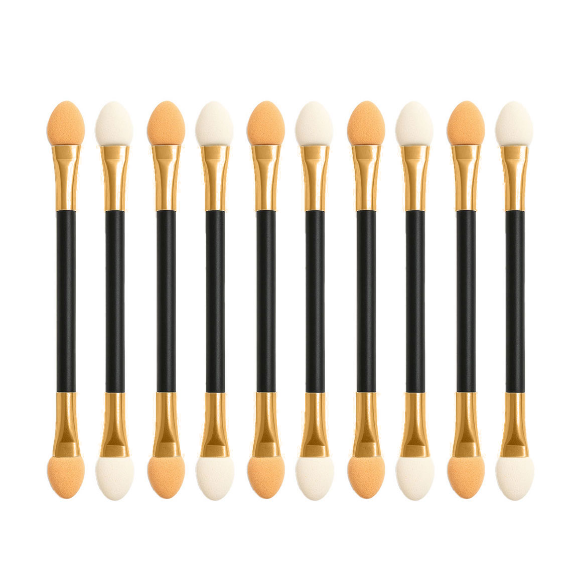 

Набір аплікаторів для тіней Cosmo Shop двосторонній, 5 см, біло-бежевий, ручка чорна, 10 шт (CS11)