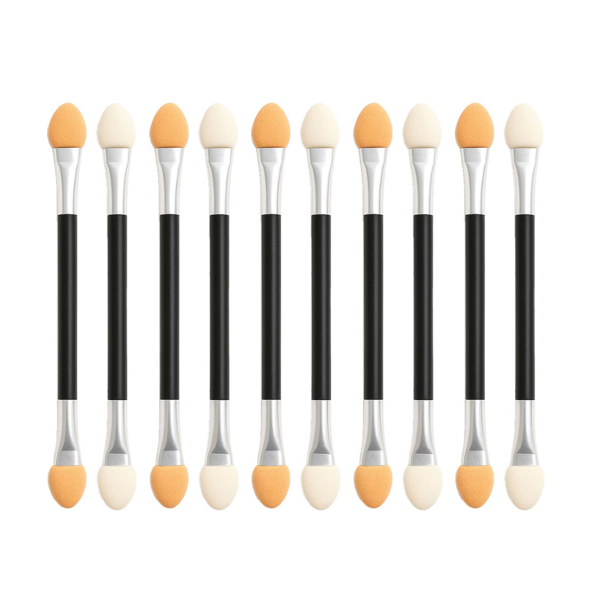 

Набір аплікаторів для тіней Cosmo Shop двосторонній, 7.5 см, біло-бежевий, ручка чорна зі сріблом, 10 шт (CS15)