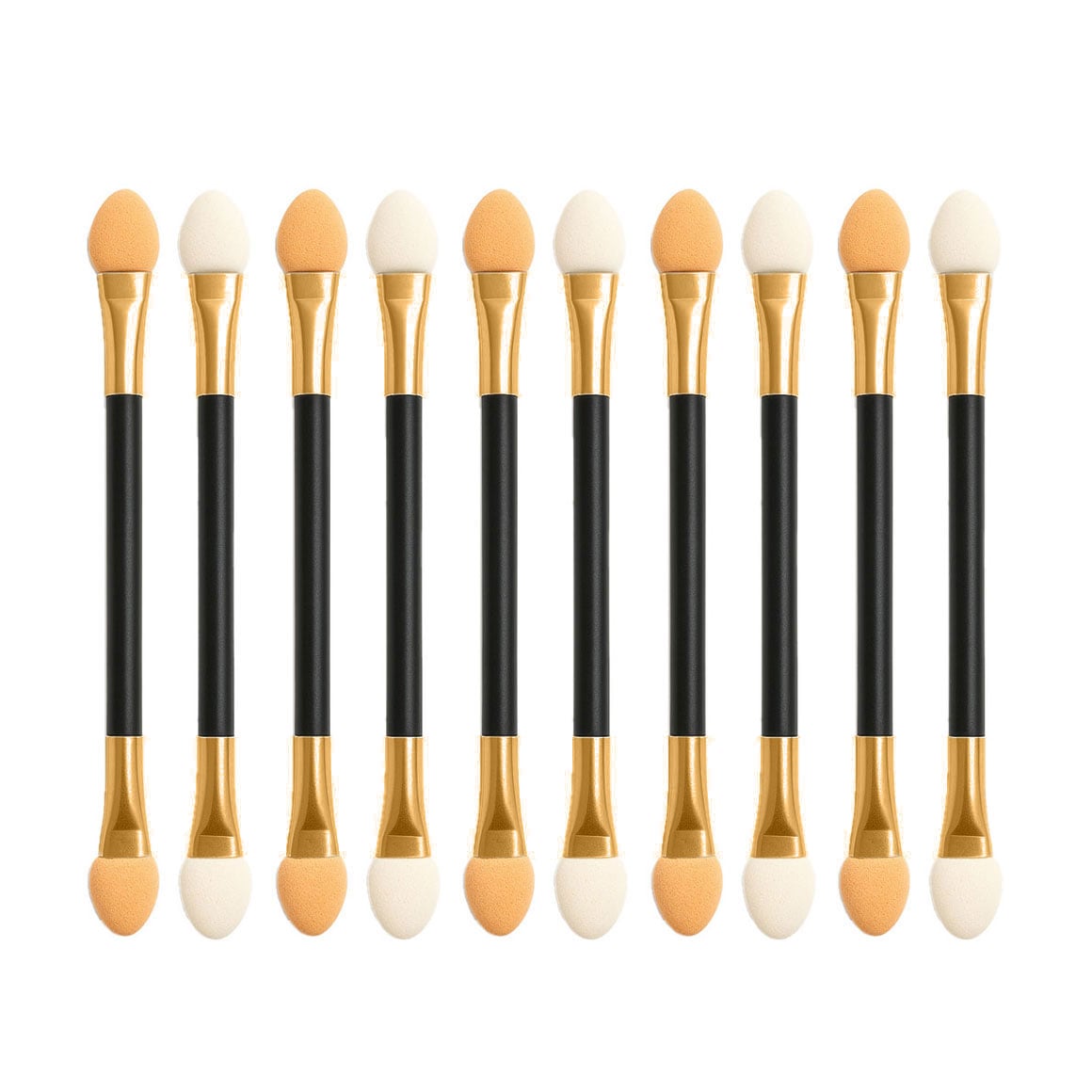 

Набір аплікаторів для тіней Cosmo Shop двосторонній, 7.5 см, біло-бежевий, ручка чорна з золотом, 10 шт (CS15G)