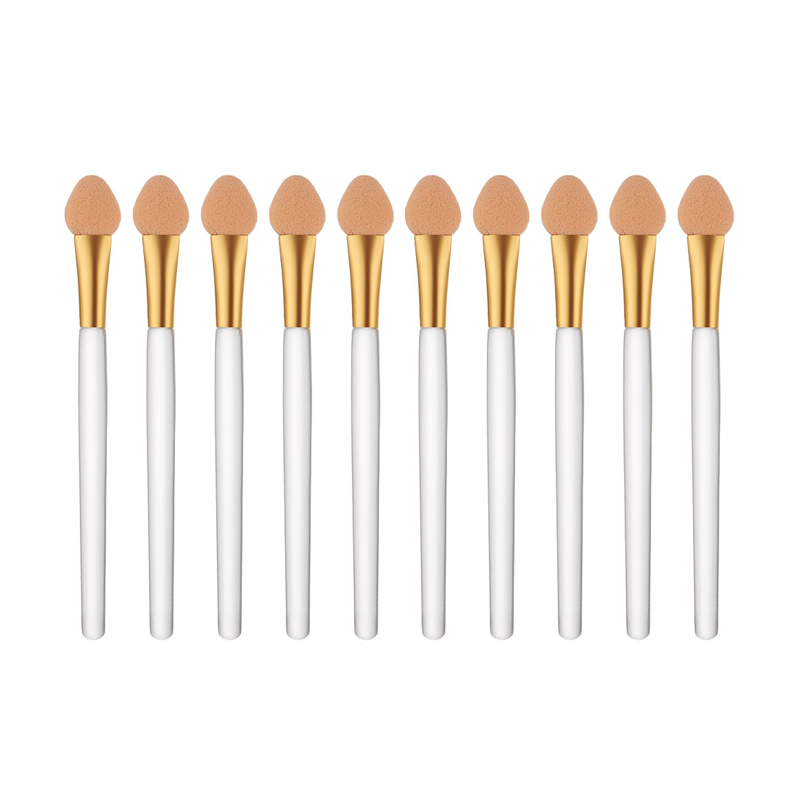 

Набір аплікаторів для тіней Cosmo Shop односторонній, 7.5 см, біло-бежевий, ручка прозора з золотом, 10 шт (CS18)