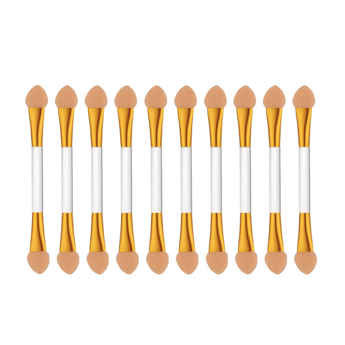 

Набір аплікаторів для тіней Cosmo Shop двосторонній, 7.5 см, біло-бежевий, ручка прозора з золотом, 10 шт (CS19)