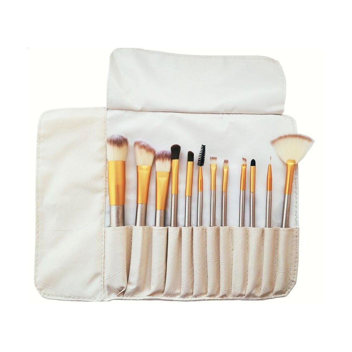 

Набір пензликів для макіяжу Cosmo Shop в чохлі слонова кістка, 12 шт (CS-200)