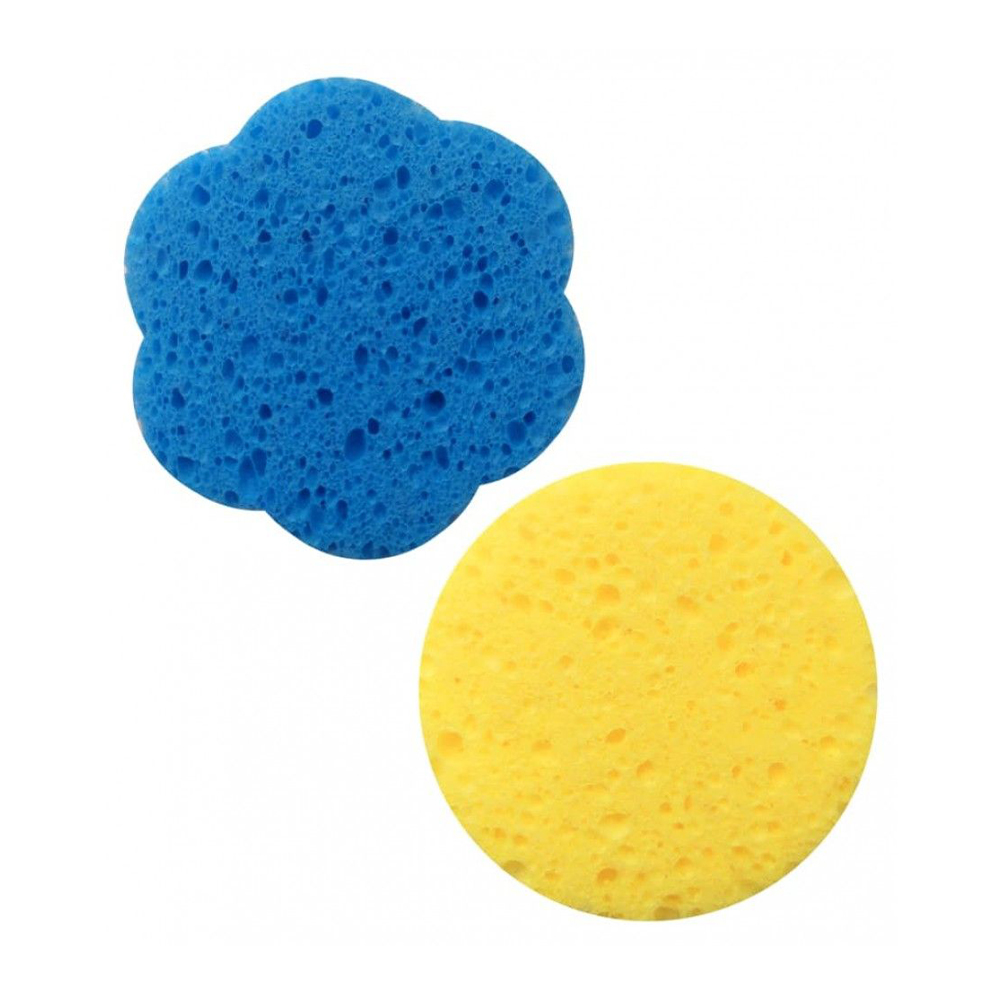 

Набір спонжів для вмивання Cosmo Shop Коло + Квітка, 7.5 см, синьо-жовтий, 2 шт (CS091BY)