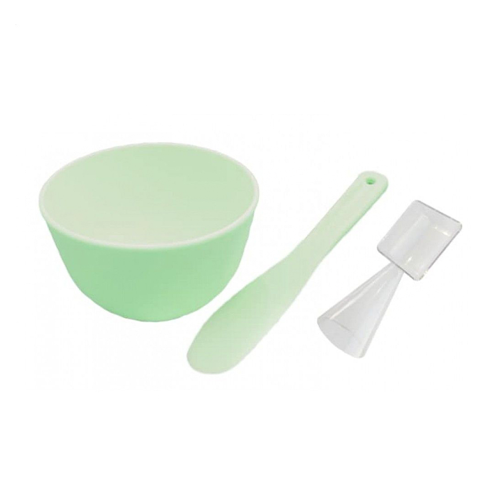 

Мисочка з лопаткою та мірною ложкою для косметичних продуктів Cosmo Shop зелена, 13 см (CS099G)