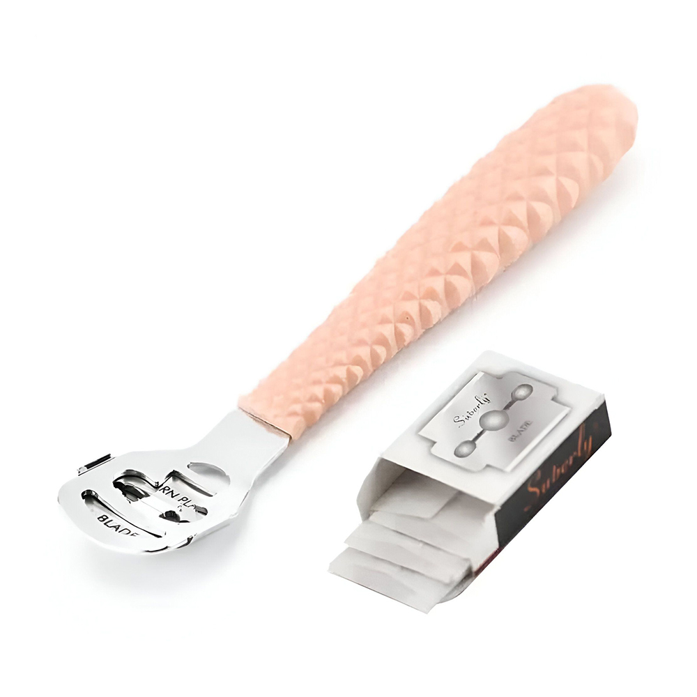 

Педикюрний станок Cosmo Shop з ергономічною ручкою та додатковим набором лез, персиковий, 4 шт (CS48P)