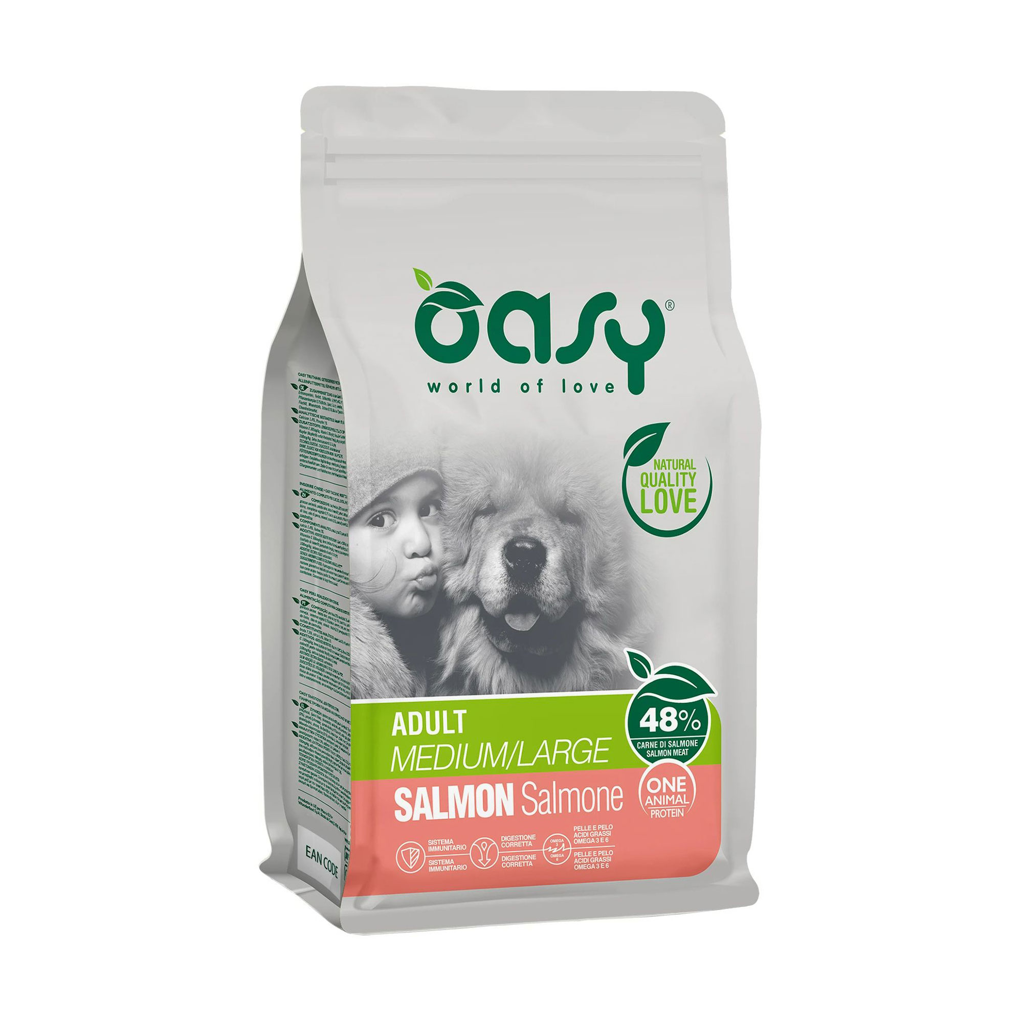 

Уцінка! Сухий корм Oasy One Animal Protein Adult Medium/Large Salmon з лососем, 2.5 кг