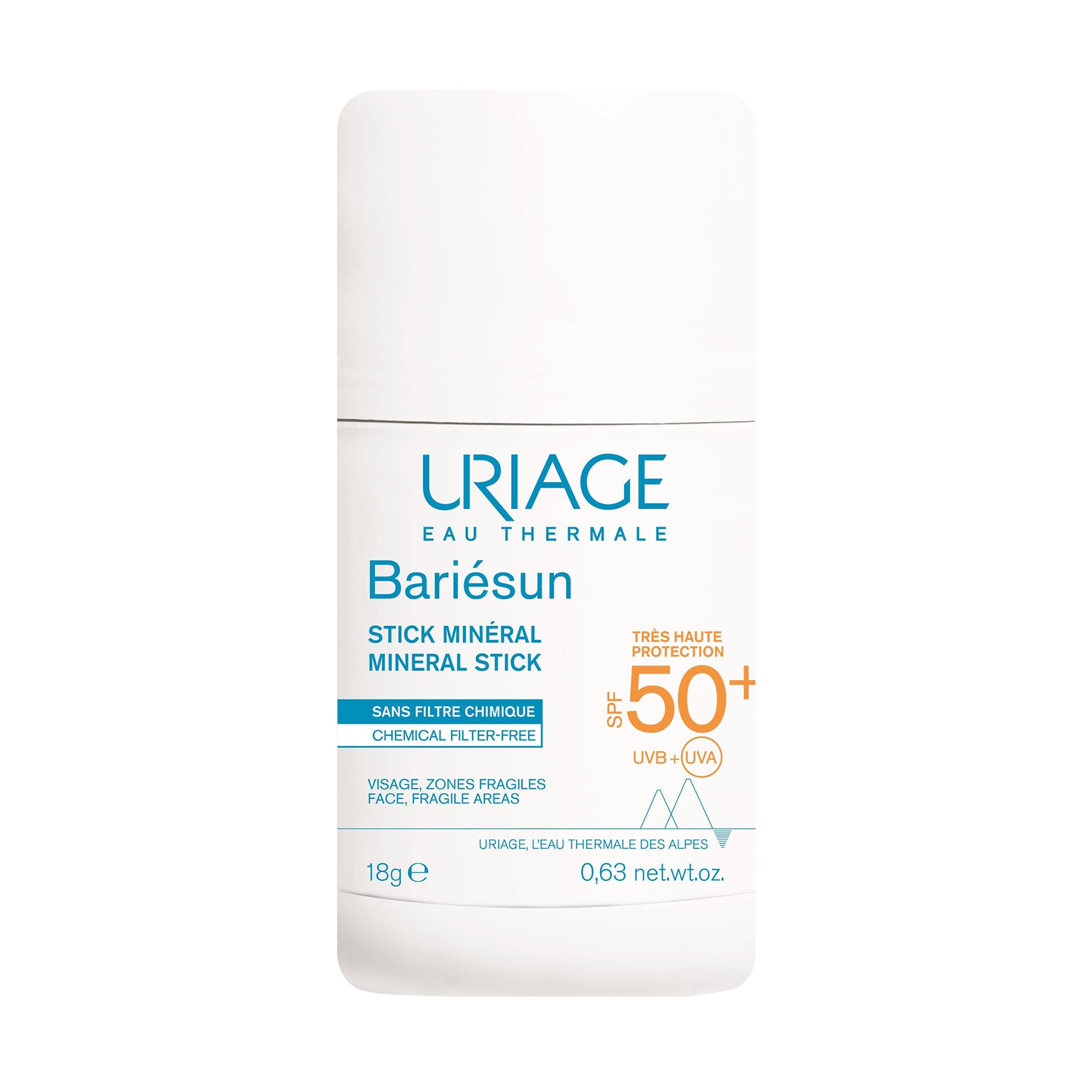 

Невидимий стік для обличчя та тіла для вразливих зон Uriage Bariesun Mineral Stick SPF 50+, 18 г